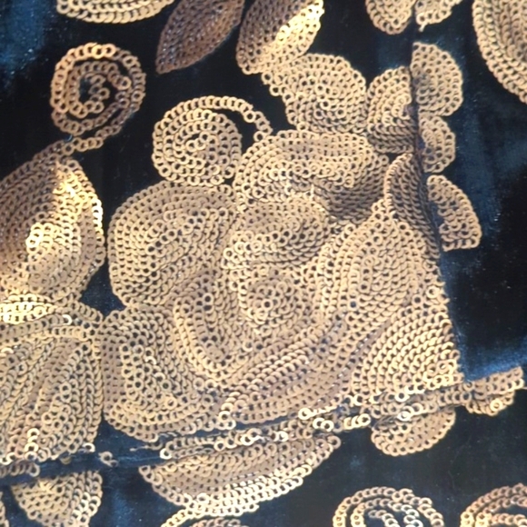 Black Velvet Gold Floral Sequins Modern Harry Styles Inspo Tuxedo Jacket Sz XL - Picture 7 of 12